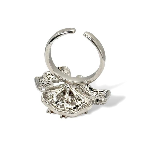 NWT Flower Cocktail Ring S925 Sterling Silver CZ Open Adjustable Feminine Chic - Picture 8 of 13